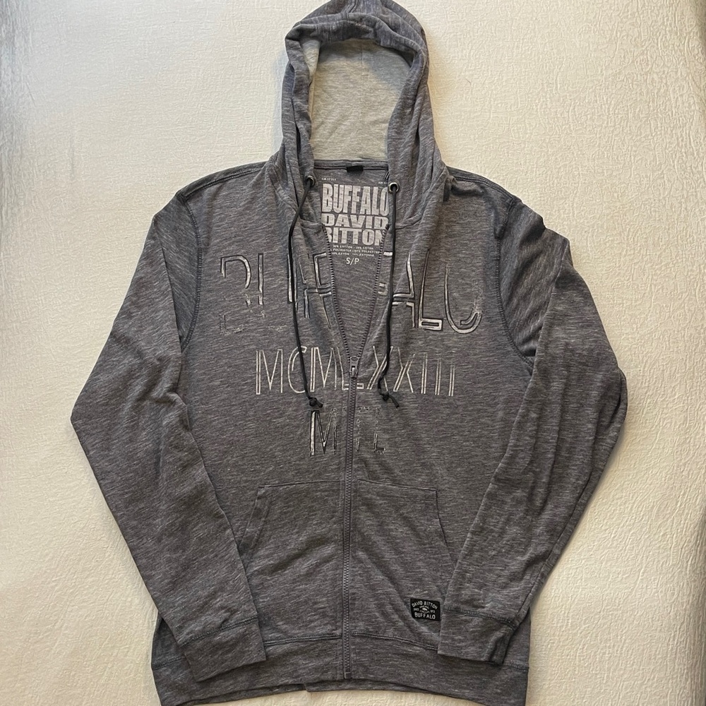 Buffalo David Bitton Nagardo Gray Knit Zip-Up Hoodie Sweater Small
